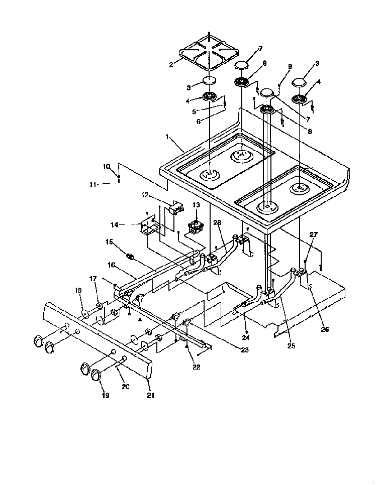 Main Top Diagram and Parts List for ARG7301L-P1143330NL  Amana Range