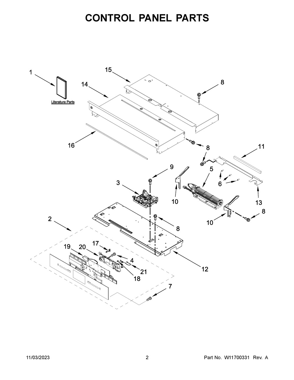 Control Panel Parts Diagram and Parts List for JJW3830LM01  Jenn-Air Wall Oven