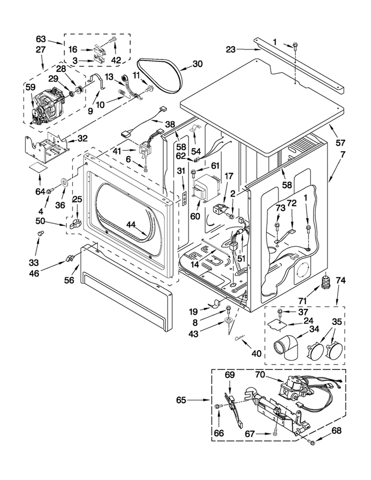 Upper Cabinet And Front Panel Parts Diagram and Parts List for MLG24PNAGW1  Maytag Dryer