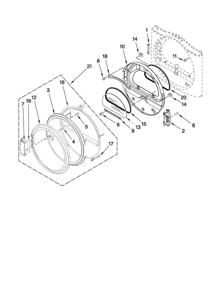 Door Parts Diagram and Parts List for MEDE200XW0  Maytag Dryer