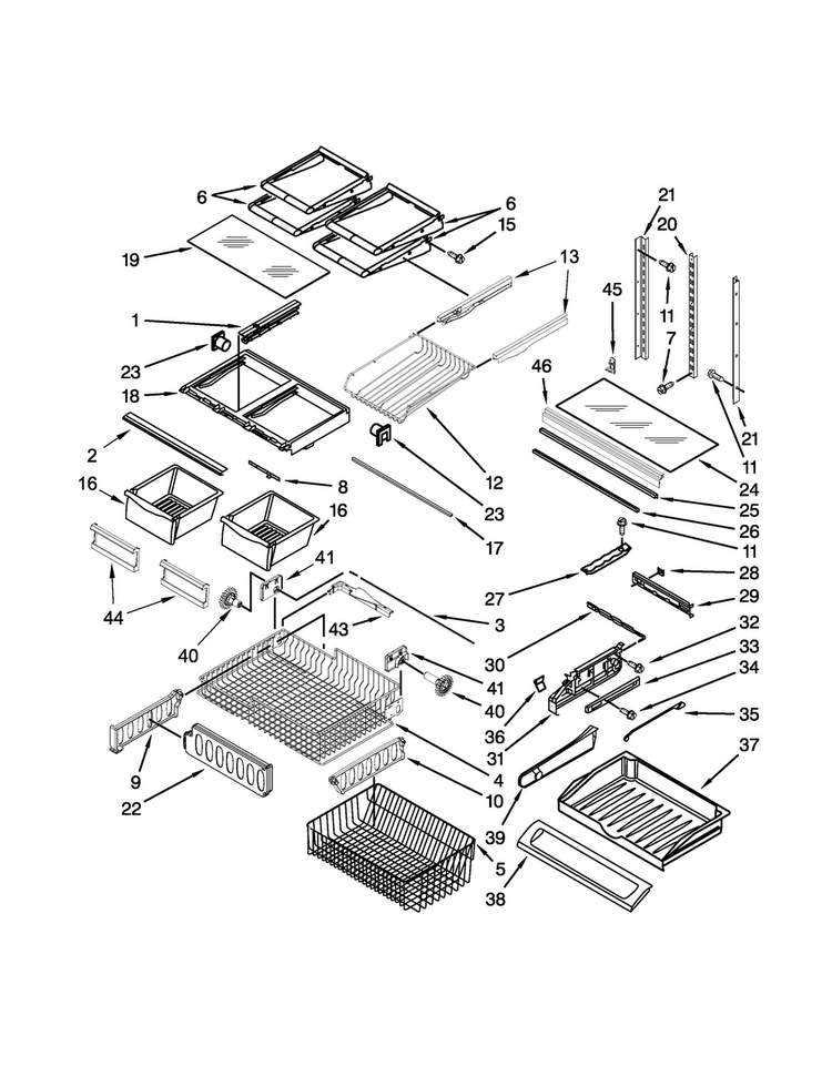 Shelf Parts Diagram and Parts List for MFF2258VEW6  Maytag Refrigerator