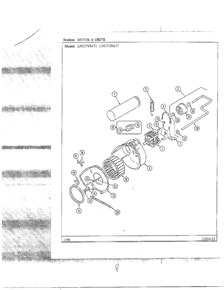 Motor And Drive Diagram and Parts List for LNC7759A77  Maytag Dryer