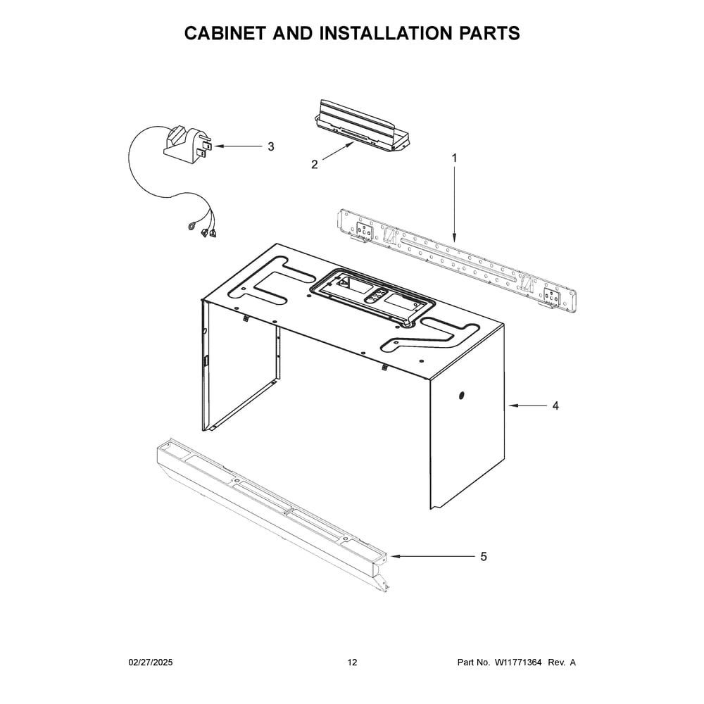 Cabinet And Installation Parts Diagram and Parts List for YAMV2307PFW11  Amana Range Hood