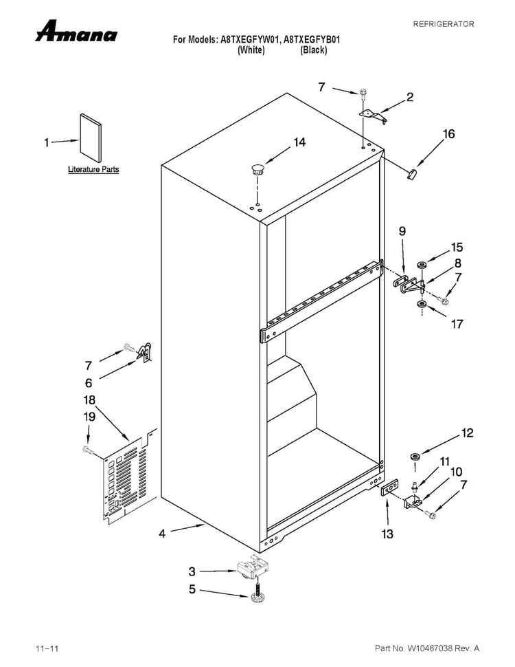 Cabinet Parts Diagram and Parts List for A8TXEGFYW01  Amana Refrigerator