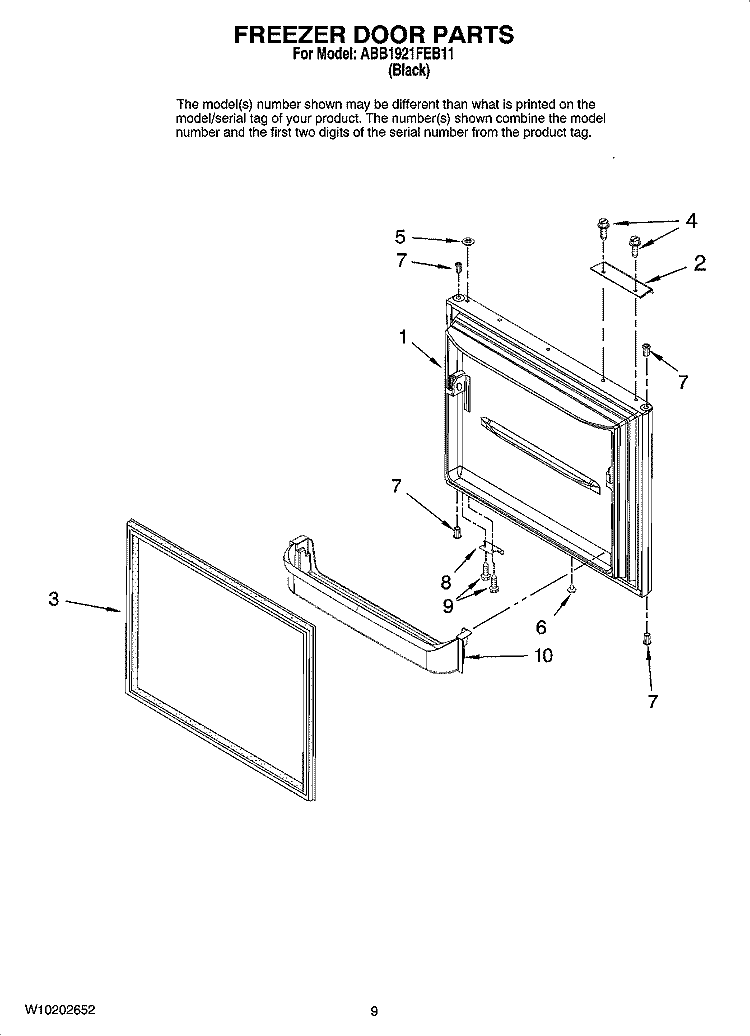 FREEZER DOOR PARTS Diagram and Parts List for ABB1921FEB11  Amana Refrigerator