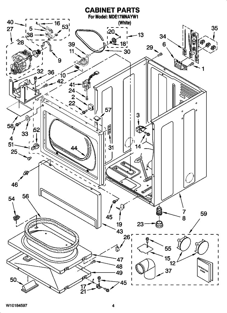 CABINET PARTS Diagram and Parts List for MDE17MNAYW1  Maytag Dryer