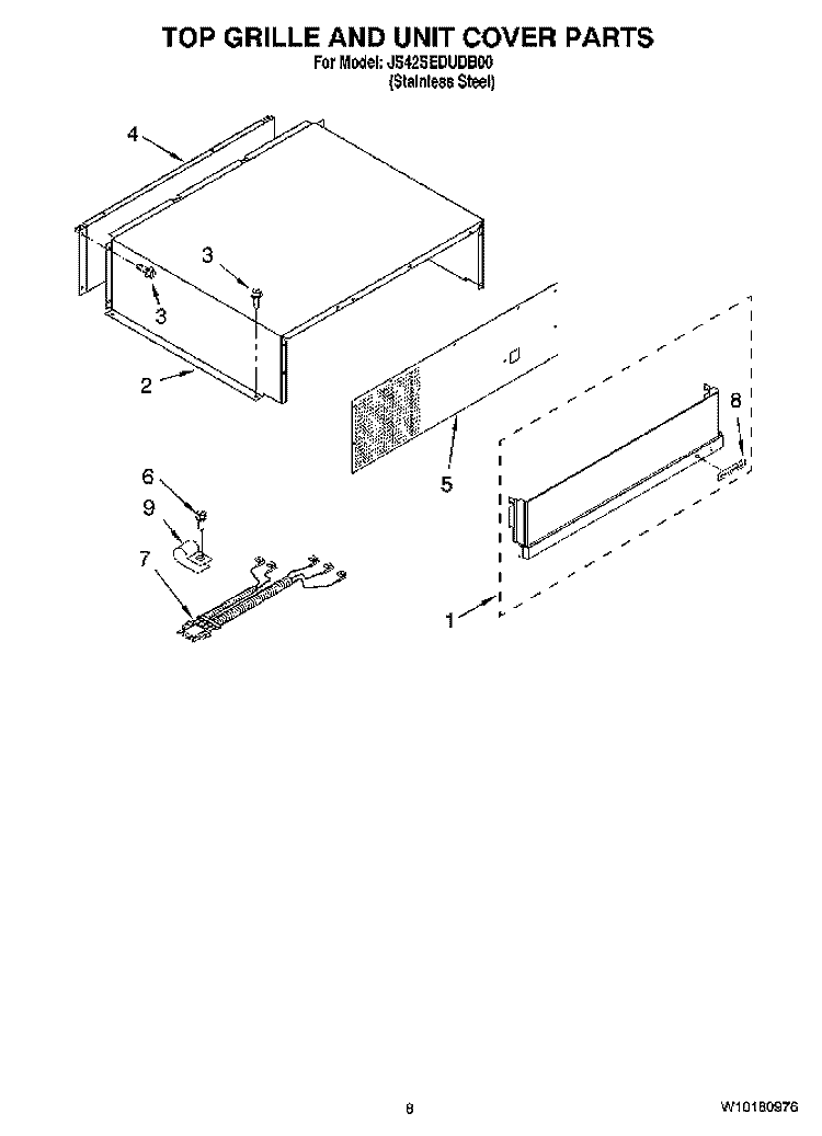TOP GRILLE AND UNIT COVER PARTS Diagram and Parts List for JS42SEDUDB00  Jenn-Air Refrigerator