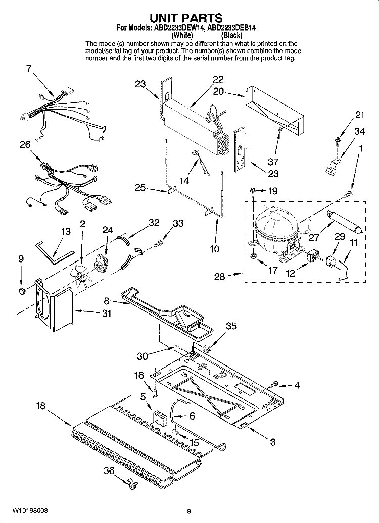 UNIT PARTS Diagram and Parts List for ABD2233DEB14  Amana Refrigerator