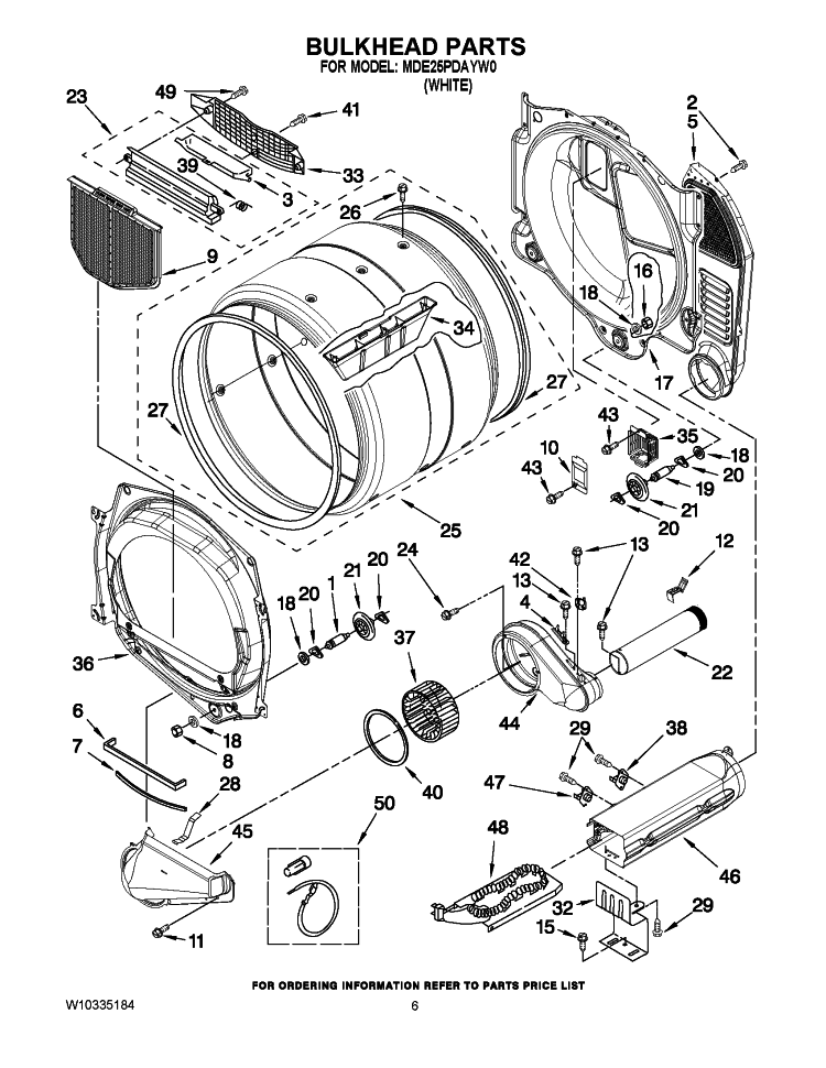 BULKHEAD PARTS Diagram and Parts List for MDE25PDAYW0  Maytag Dryer