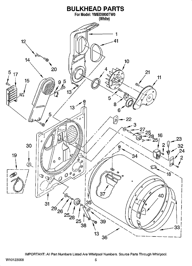 BULKHEAD PARTS, OPTIONAL PARTS (NOT INCLUDED) Diagram and Parts List for YMED5800TW0  Maytag Dryer