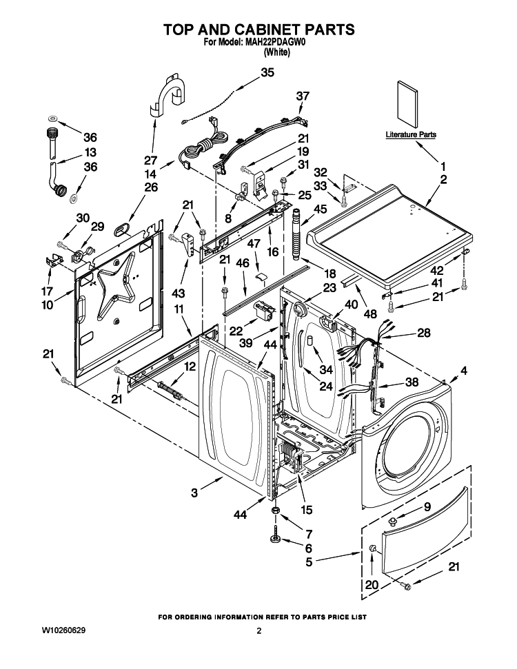 TOP AND CABINET PARTS Diagram and Parts List for MAH22PDAGW0  Maytag Washer