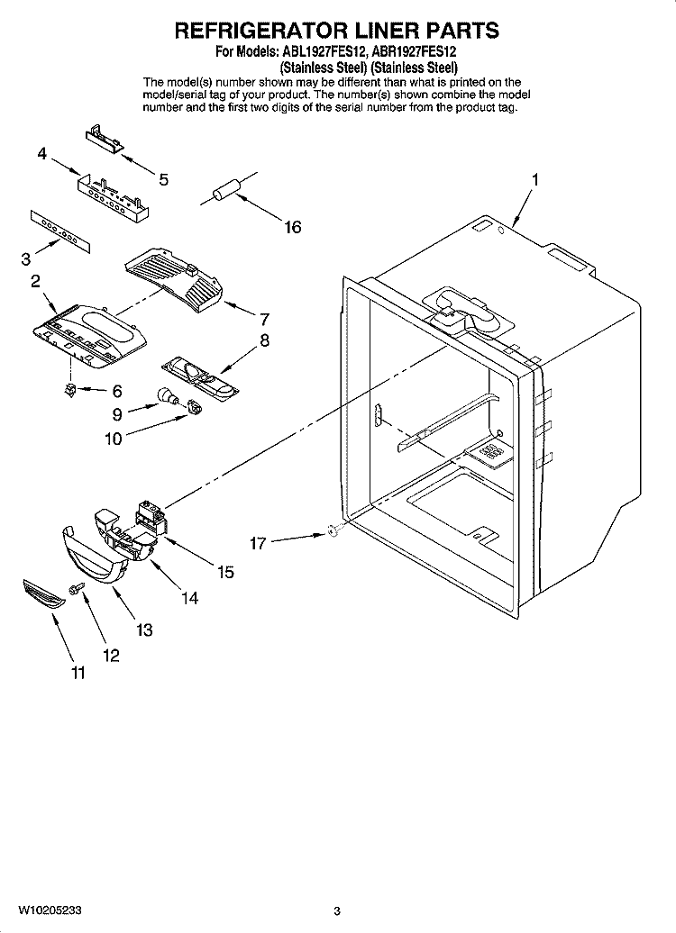 REFRIGERATOR LINER PARTS Diagram and Parts List for ABL1927FES12  Amana Refrigerator