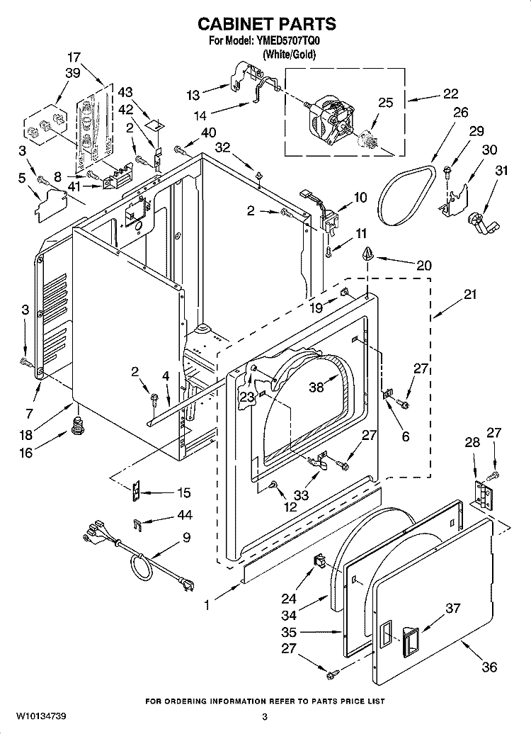 CABINET PARTS Diagram and Parts List for YMED5707TQ0  Maytag Dryer