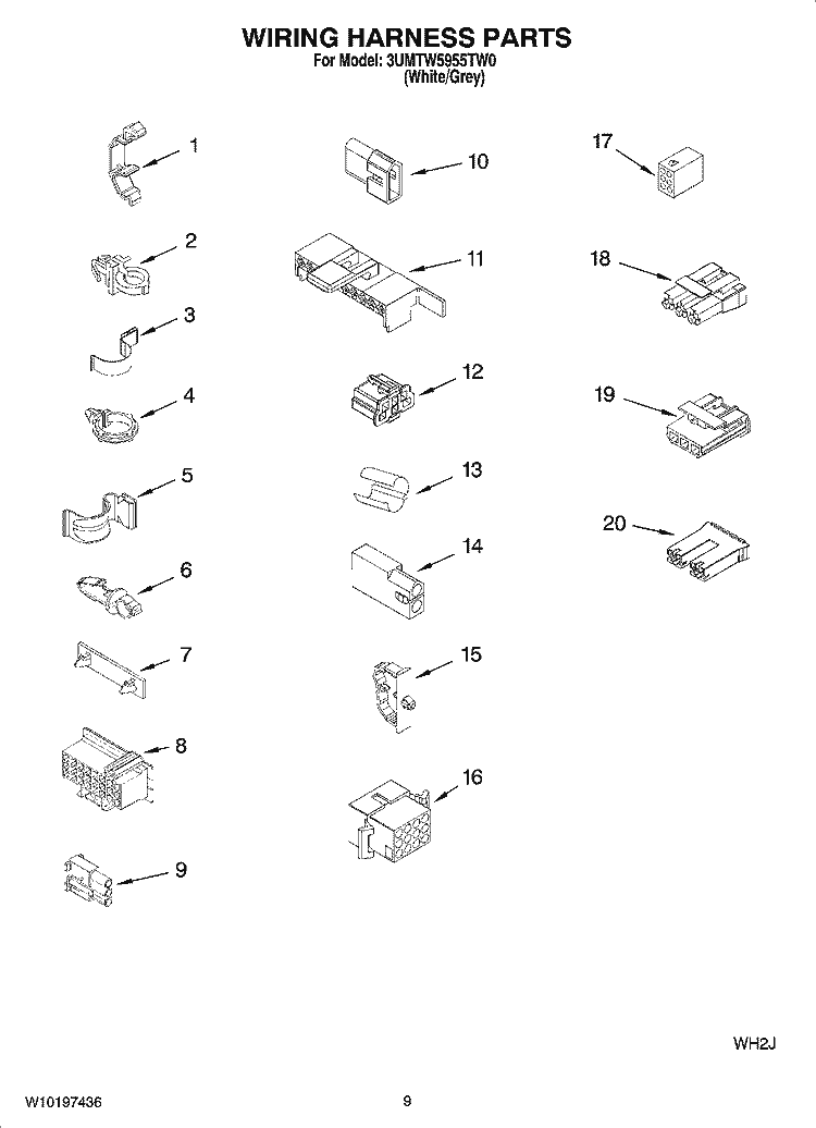 WIRING HARNESS PARTS Diagram and Parts List for 3UMTW5955TW0  Maytag Washer