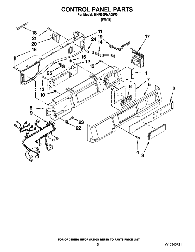 CONTROL PANEL PARTS Diagram and Parts List for MHN30PNAGW0  Maytag Washer