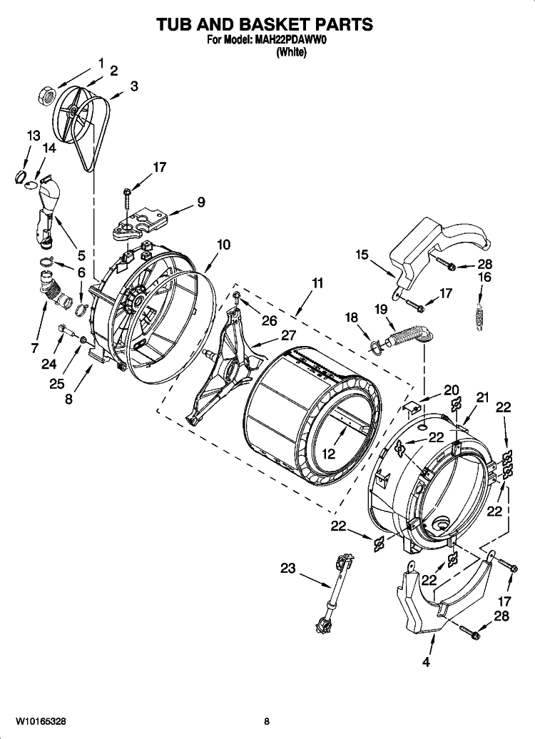 TUB AND BASKET PARTS Diagram and Parts List for MAH22PDAWW0  Maytag Washer