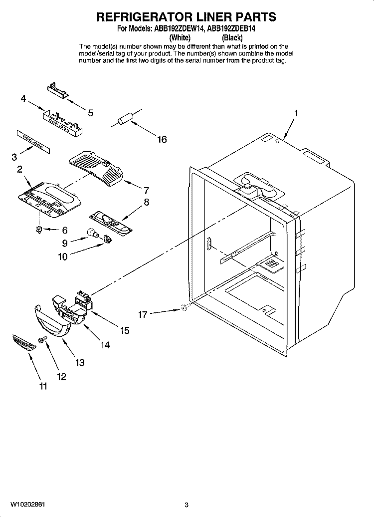 REFRIGERATOR LINER PARTS Diagram and Parts List for ABB192ZDEW14  Amana Refrigerator