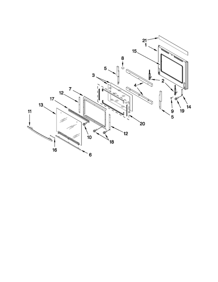 Oven Door Parts Diagram and Parts List for JMW2427WS02  Jenn-Air Microwave
