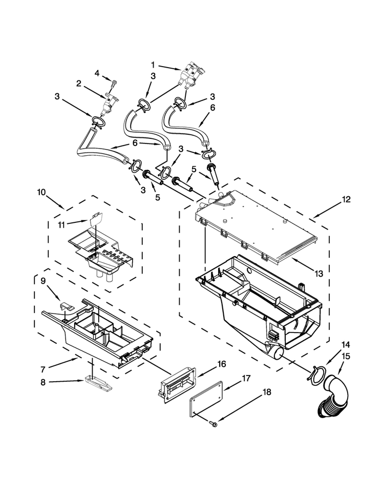 Dispenser Parts Diagram and Parts List for MLE20PNBGW2  Maytag Washer Dryer Combo