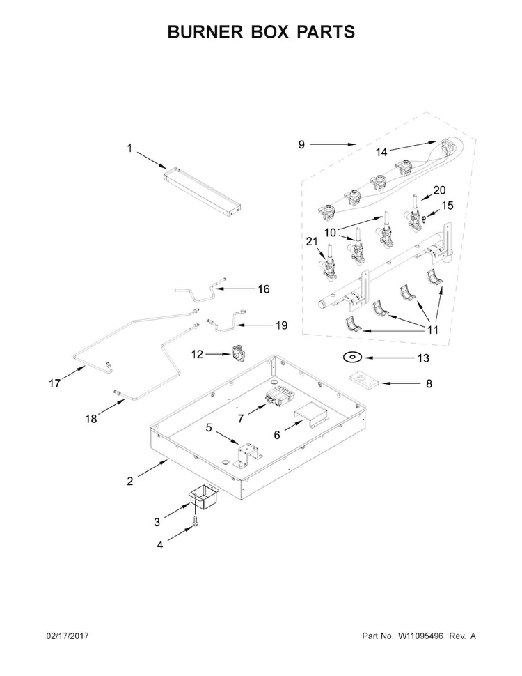 Burner Box Parts Diagram and Parts List for JGD3430GB00  Jenn-Air Cooktop