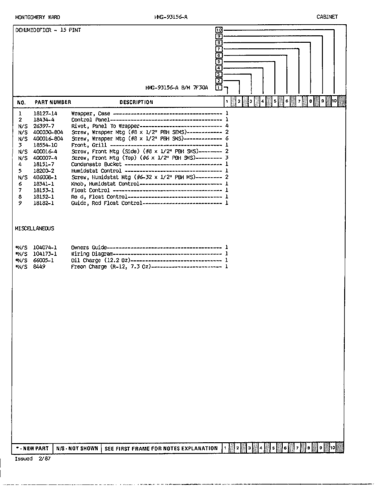 Cabinet/misc Page 2 Diagram and Parts List for 93156A  Admiral Dehumidifier
