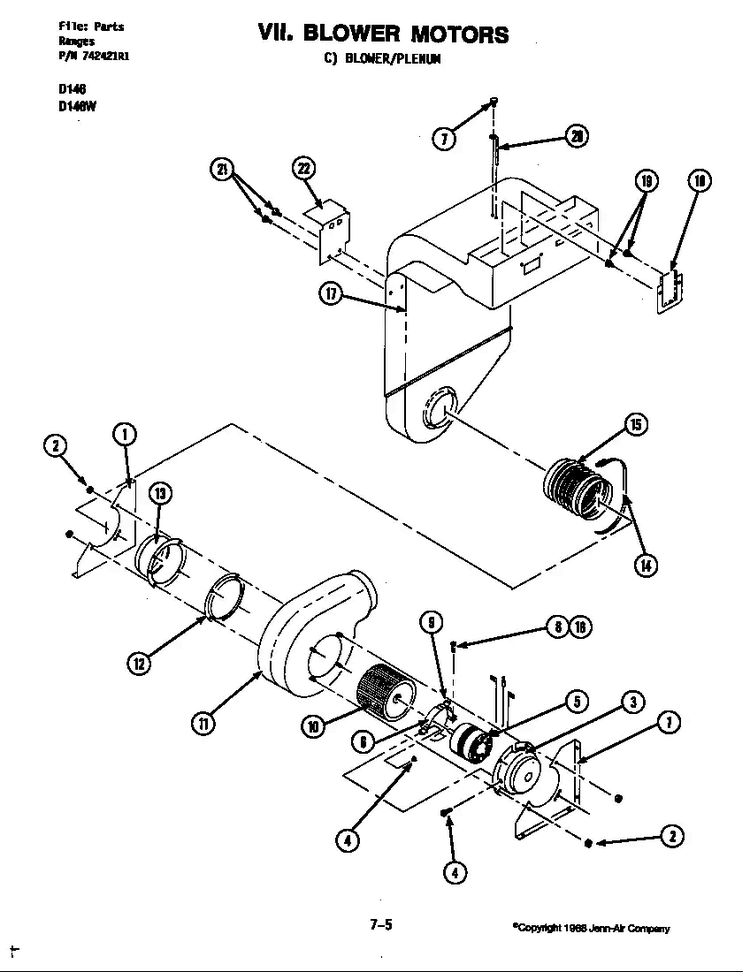 Blower Motor Diagram and Parts List for D146B  Jenn-Air Range