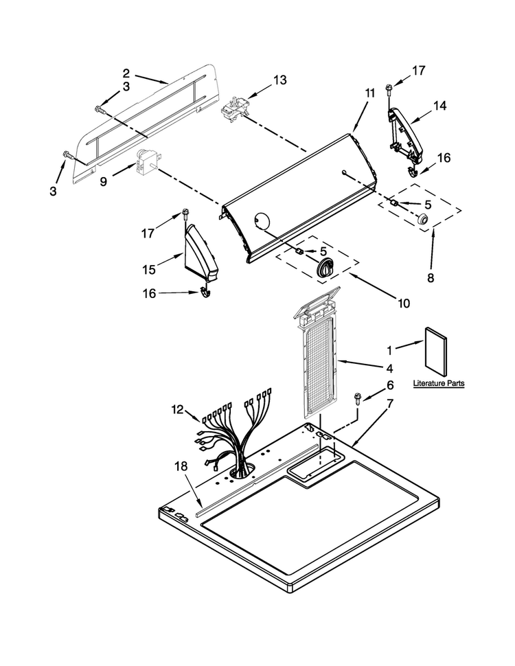Top And Console Parts Diagram and Parts List for CGD126SDW1  Crosley Dryer