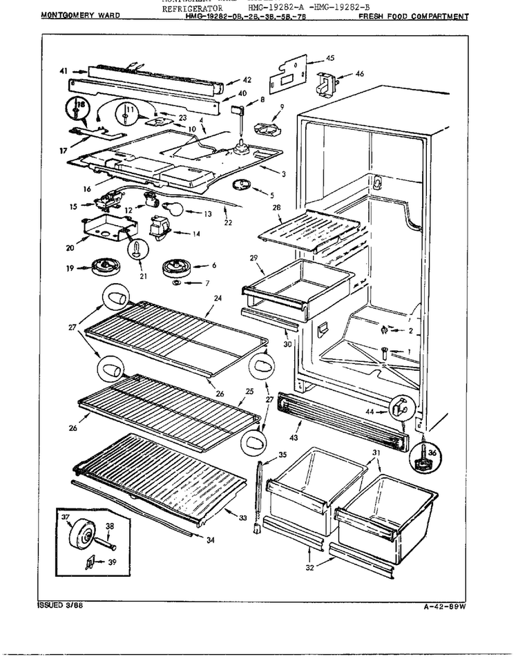 Fresh Food Compartment Diagram and Parts List for 19282B  Admiral Refrigerator