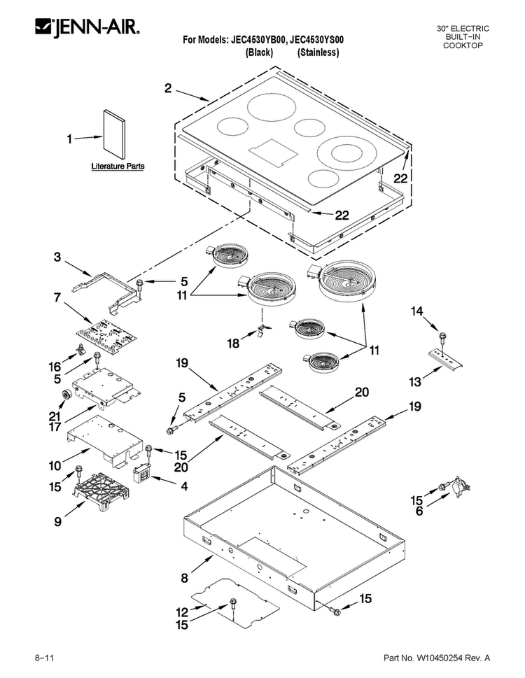 Cooktop Parts Diagram and Parts List for JEC4530YS00  Jenn-Air Cooktop