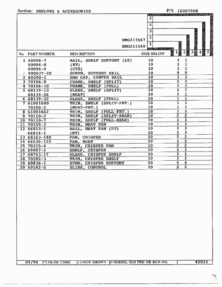 Shelves And Accessories Page 2 Diagram and Parts List for HMG-211560  Admiral Refrigerator