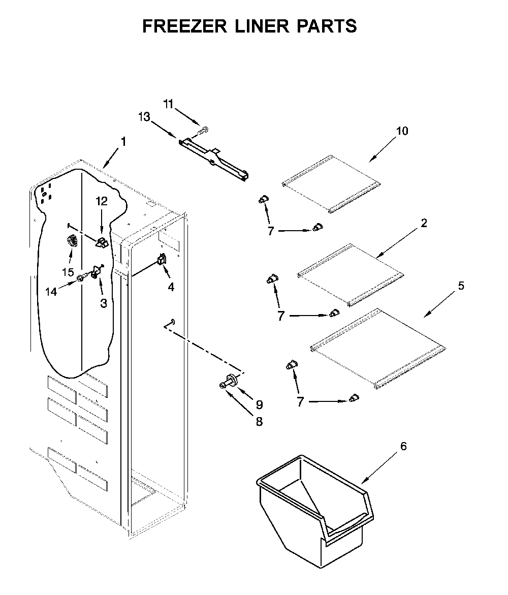 Freezer Liner Parts Diagram and Parts List for 1064651753713  Kenmore Refrigerator