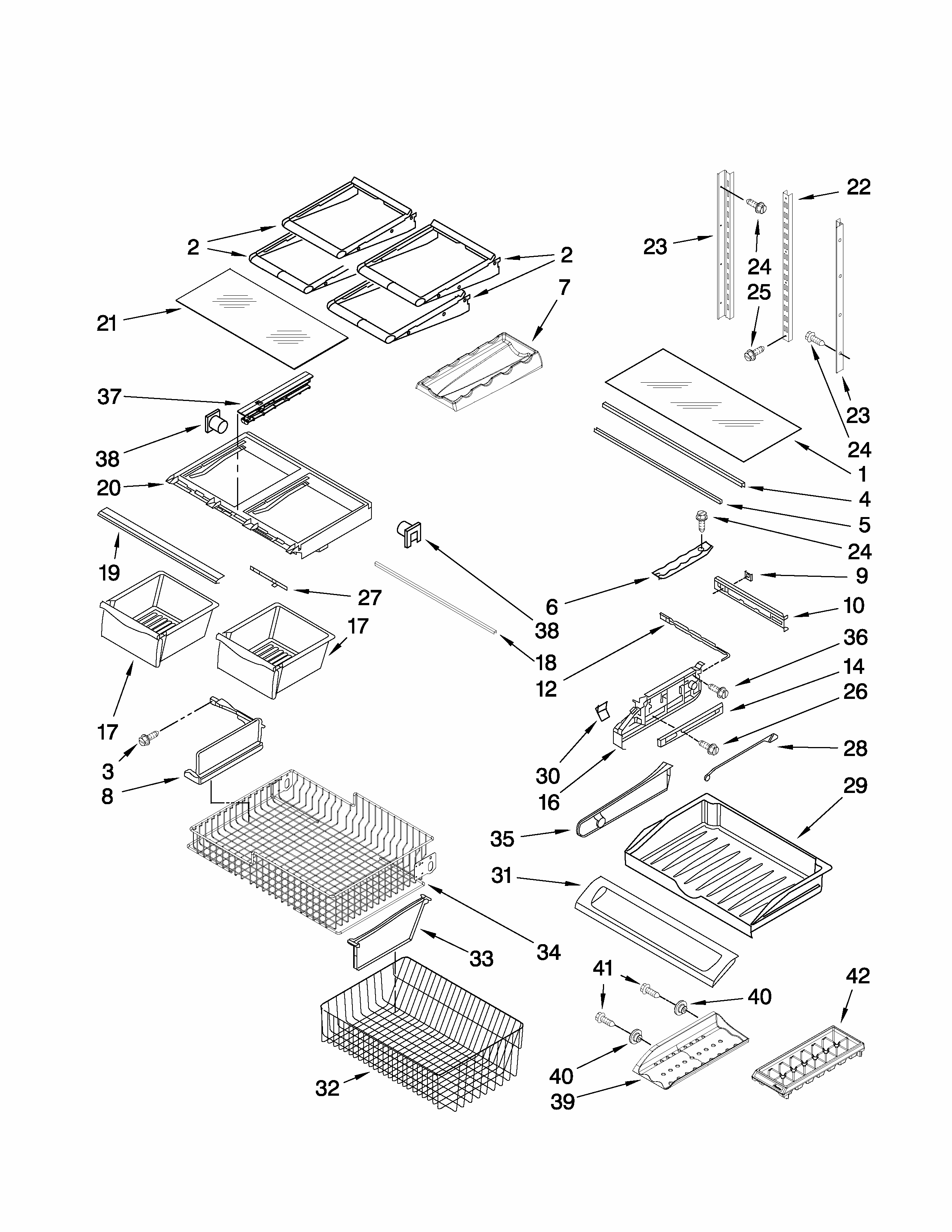 Shelf Parts Diagram and Parts List for G37025PEAS1  Maytag Refrigerator