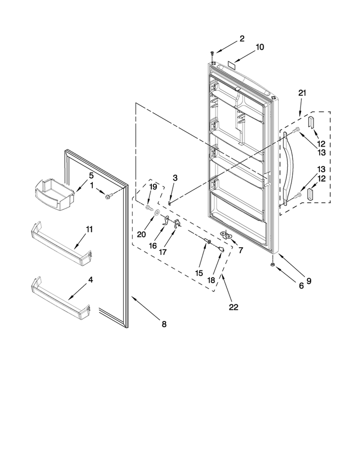 Door Parts Diagram and Parts List for AQU1827BRW03  Amana Freezer