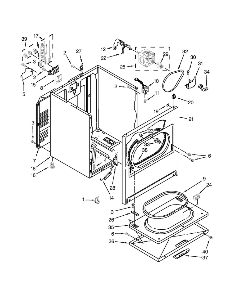 Cabinet Parts Diagram and Parts List for CED147SDW1  Crosley Dryer