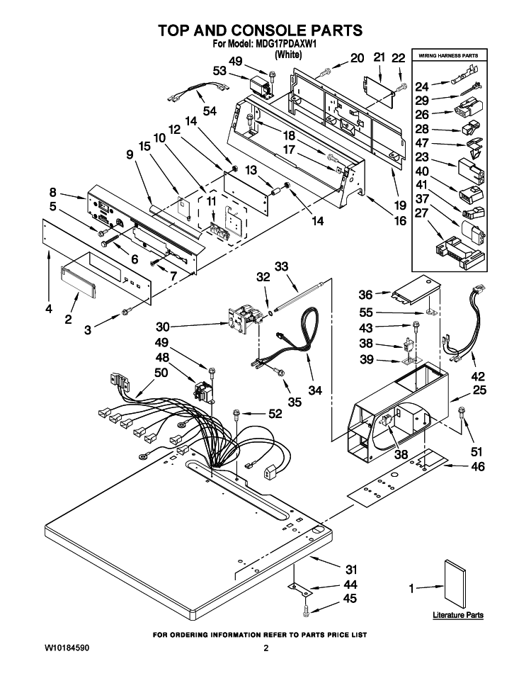 TOP AND CONSOLE PARTS Diagram and Parts List for MDG17PDAXW1  Maytag Dryer