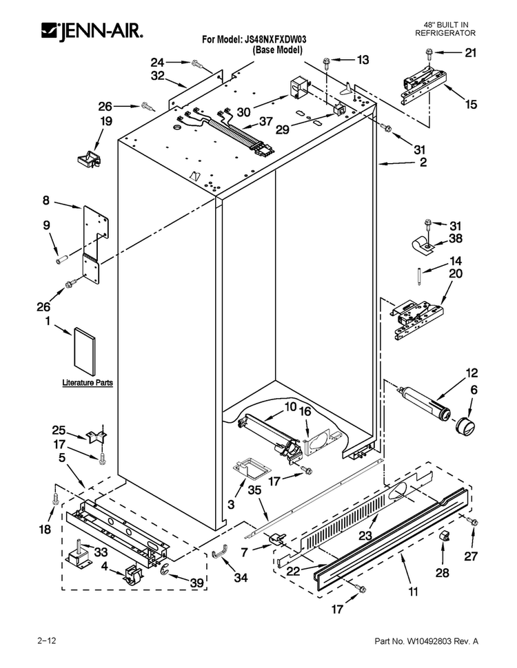 Cabinet Parts Diagram and Parts List for JS48NXFXDW03  Jenn-Air Refrigerator