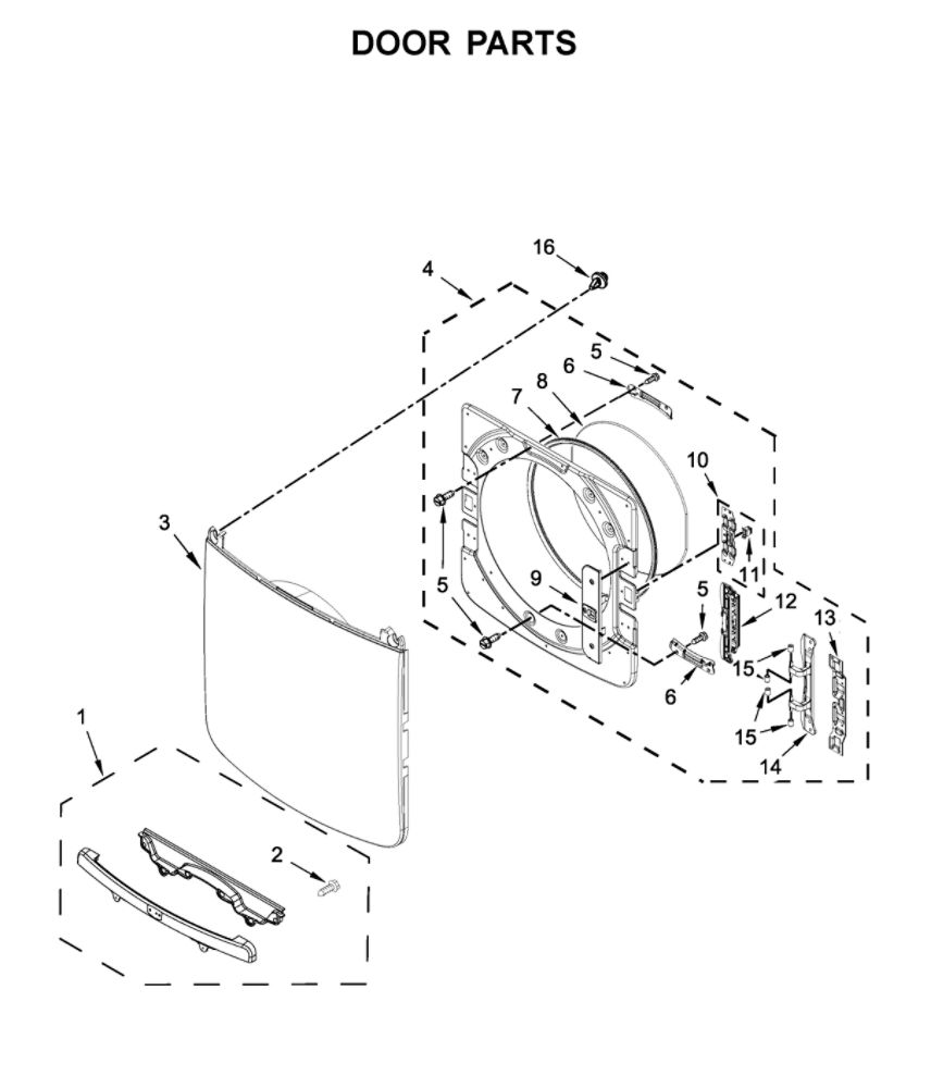 Door Parts Diagram and Parts List for 8TMGD6630HW0  Maytag Dryer