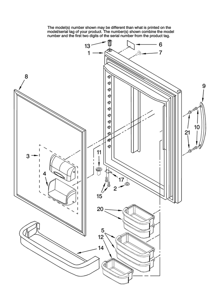 Refrigerator Door Parts Diagram and Parts List for ABL1927VES10  Amana Refrigerator