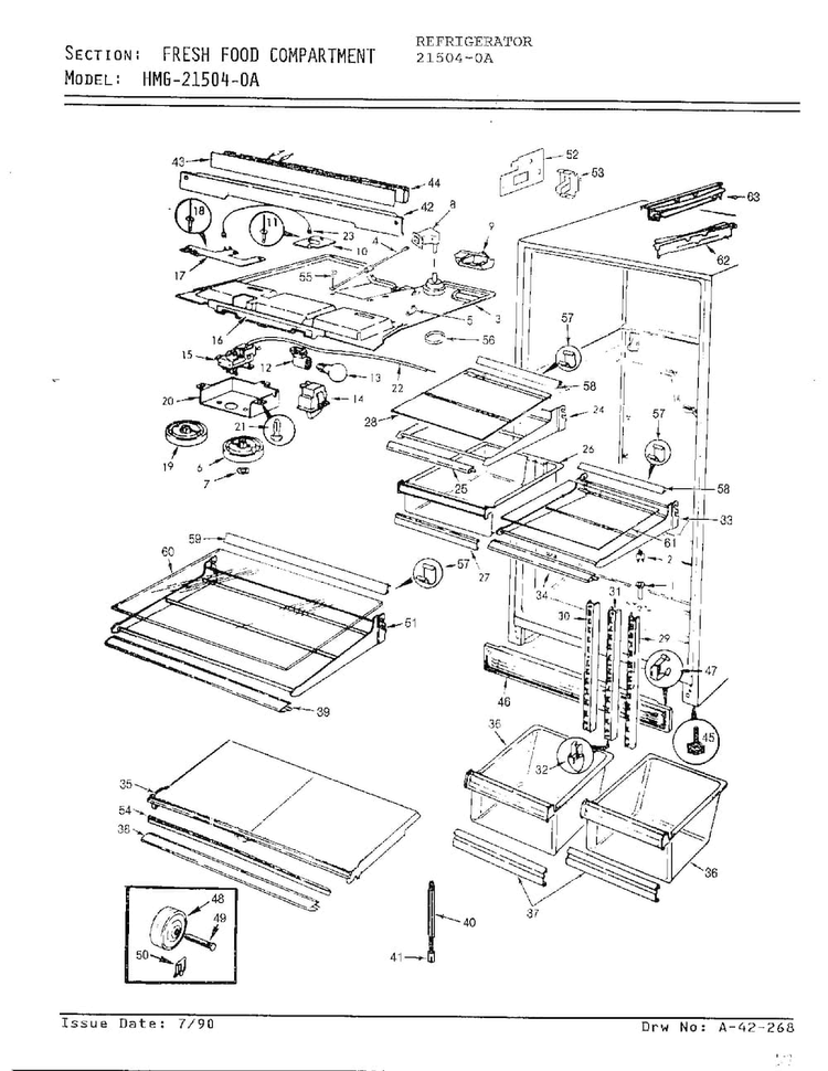 Fresh Food Compartment Diagram and Parts List for 21504-0A  Admiral Refrigerator