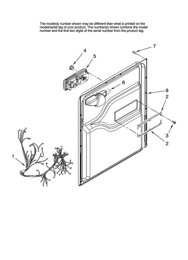 Door And Latch Parts Diagram and Parts List for MDBH985AWB0  Maytag Dishwasher