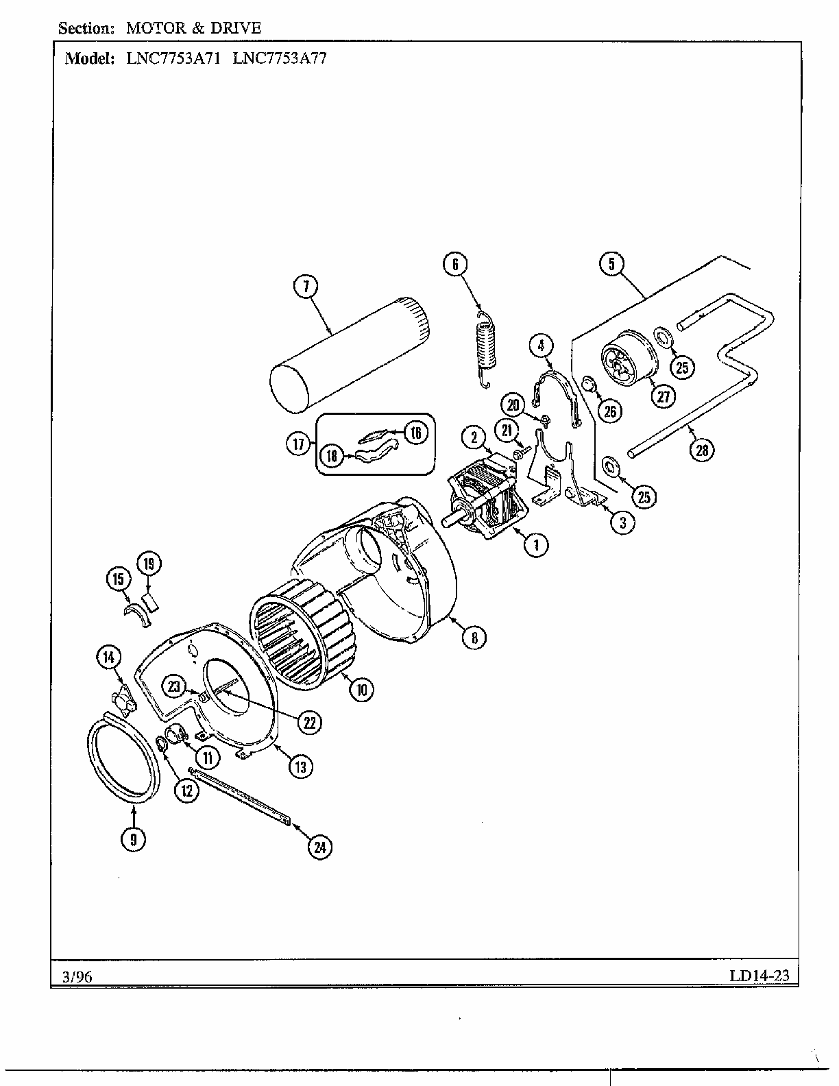 Motor And Drive Diagram and Parts List for LNC7731A71  Maytag Dryer