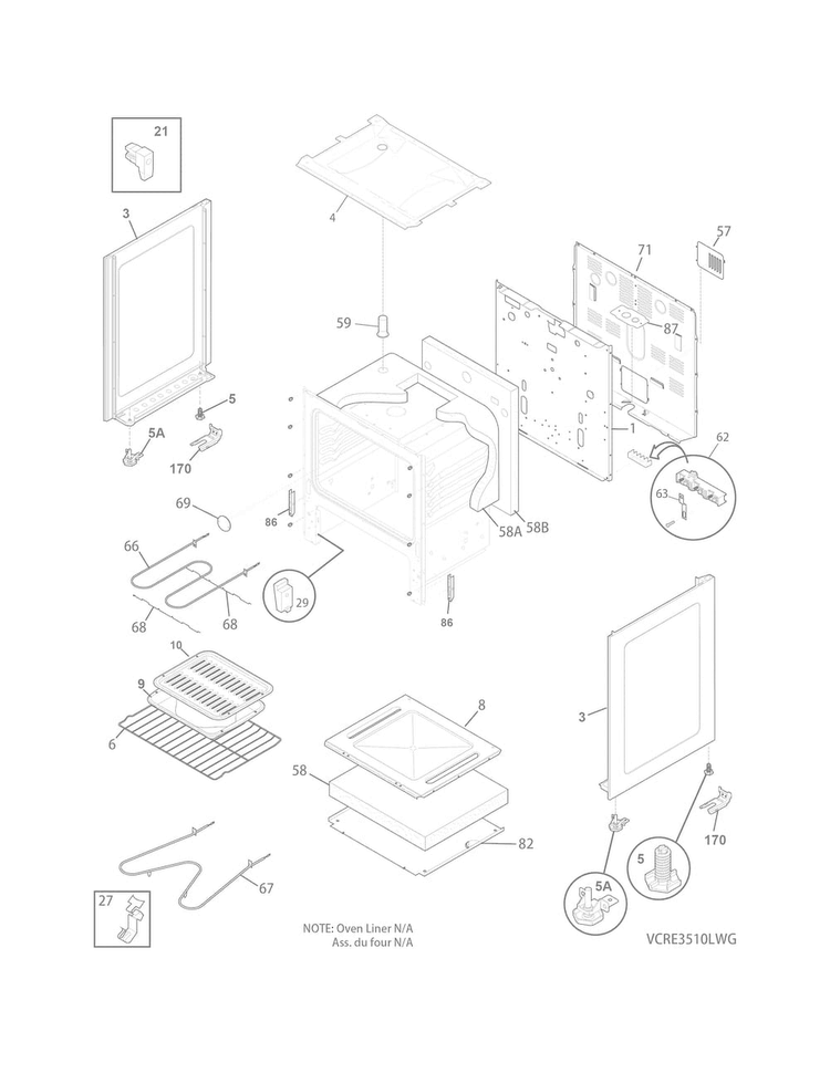 Body Diagram and Parts List for CRE3510LWG  Crosley Range