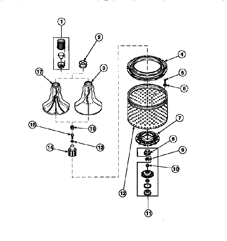 Agitator/drive Bell/seal Kit/tub & Hub Diagram and Parts List for LW8303W2-PLW8303W2B  Amana Washer