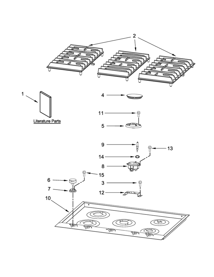 Cooktop, Burner And Grate Parts Diagram and Parts List for JGC1530BS00  Jenn-Air Cooktop