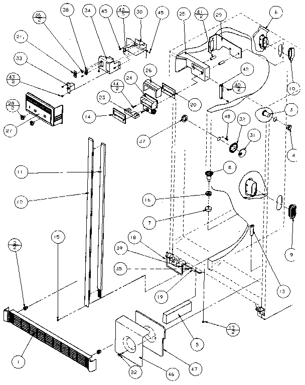 Refrigerator, Freezer Controls & Cabinet Diagram and Parts List for 36768-P1135803W  Amana Refrigerator
