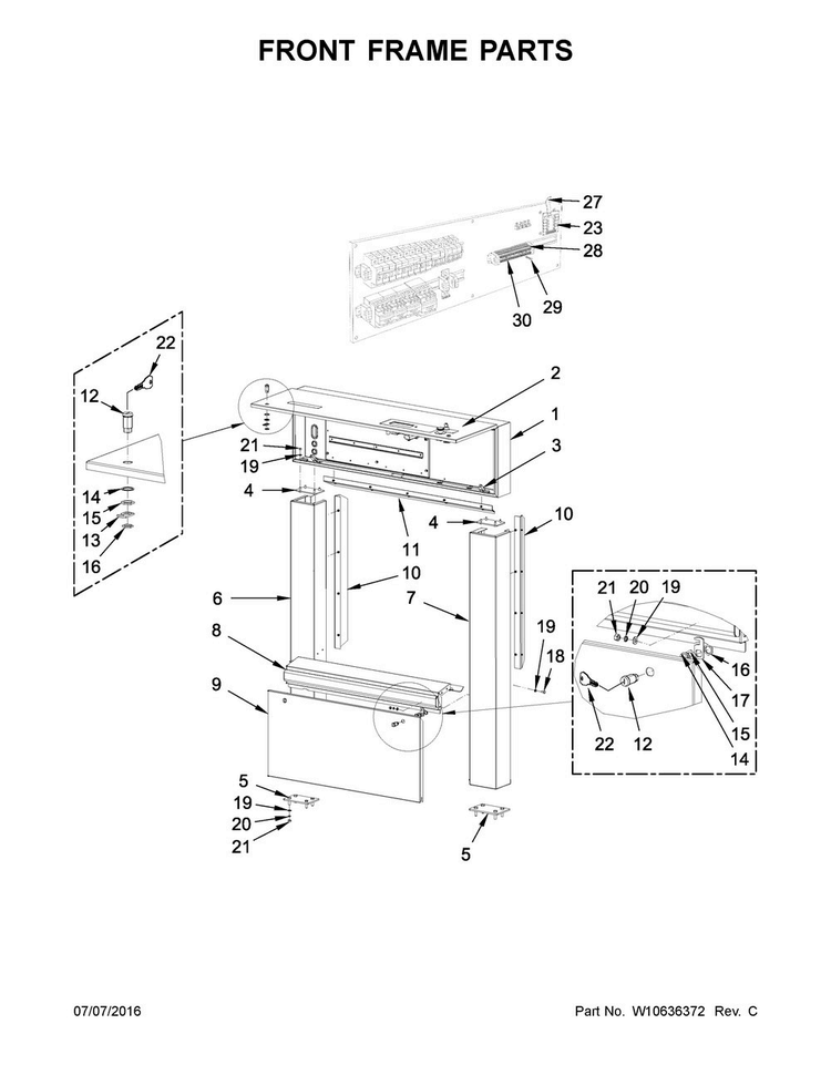 Front Frame Parts Diagram and Parts List for MFS275PTVS  Maytag Washer