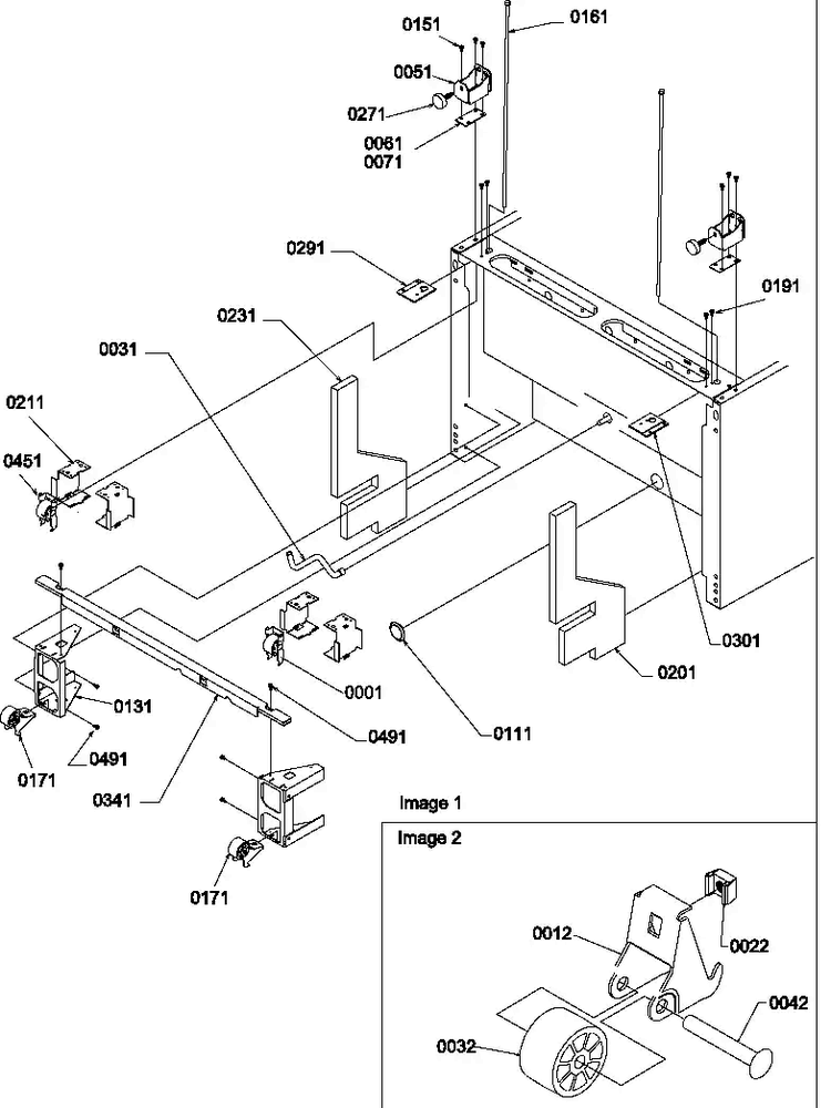Bottom Hinge And Roller Assembly Diagram and Parts List for BBI20TL-P1199101WL  Amana Refrigerator