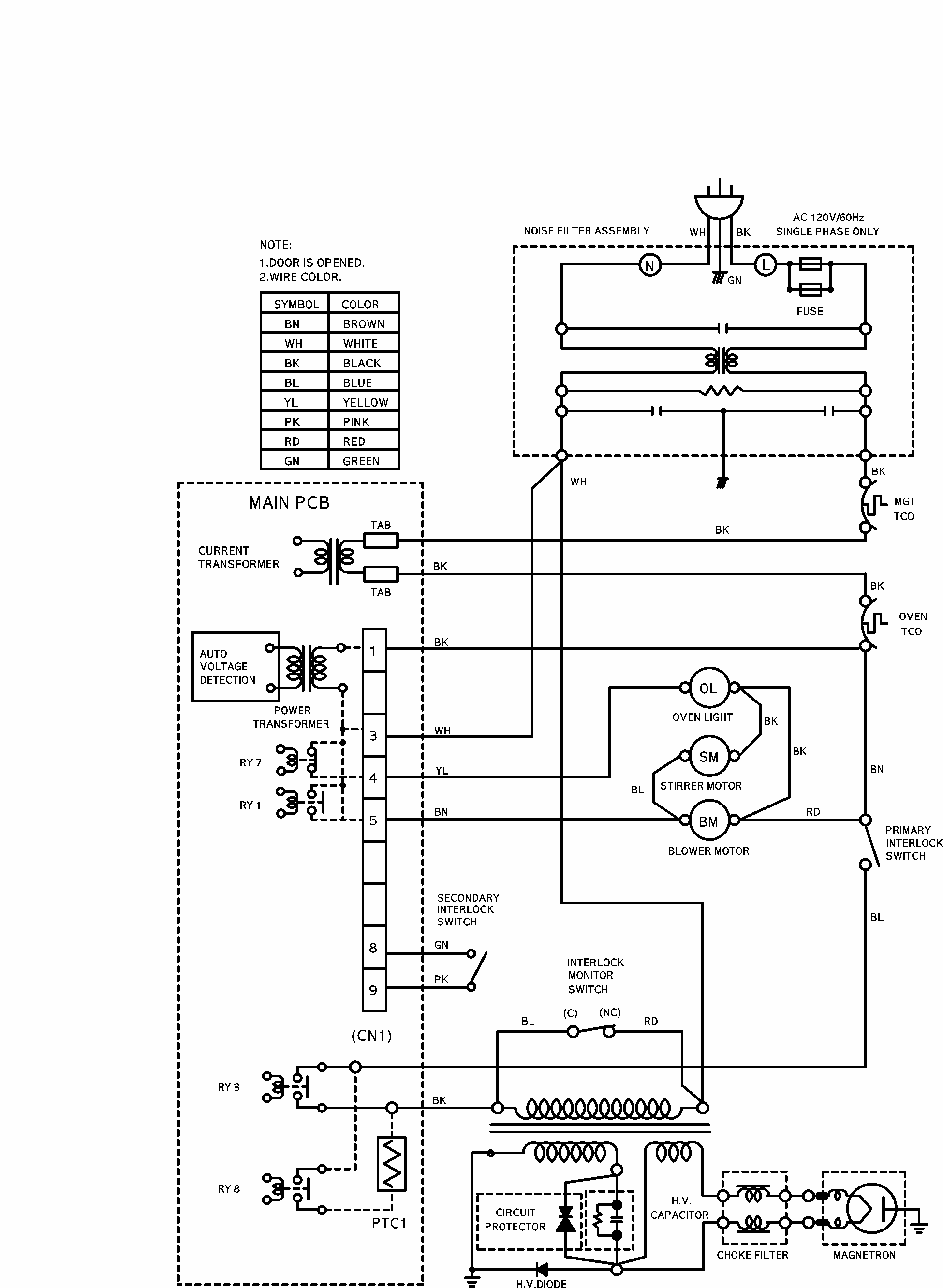 Wiring Information Diagram and Parts List for URCS511A-P1330226M  Amana Microwave