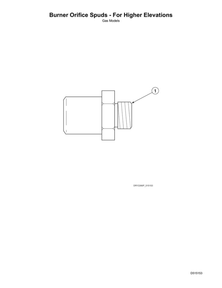 Burner Orifice Spuds - For Higher Elevations Diagram and Parts List for ADG3SRGS113TW01  Speed Queen Dryer