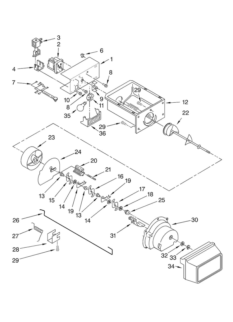 Motor And Ice Container Parts Diagram and Parts List for ASD2522VRB01  Amana Refrigerator